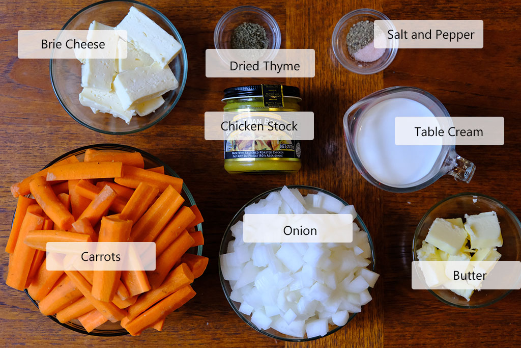 Ingredients for Roasted Carrot and Brie Soup