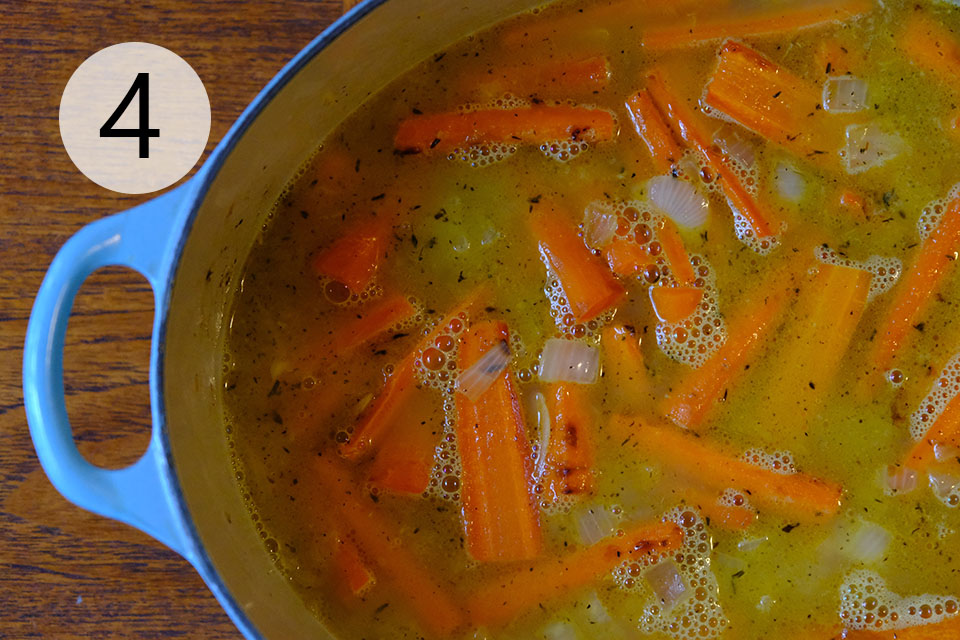 Simmer onions and roasted carrots