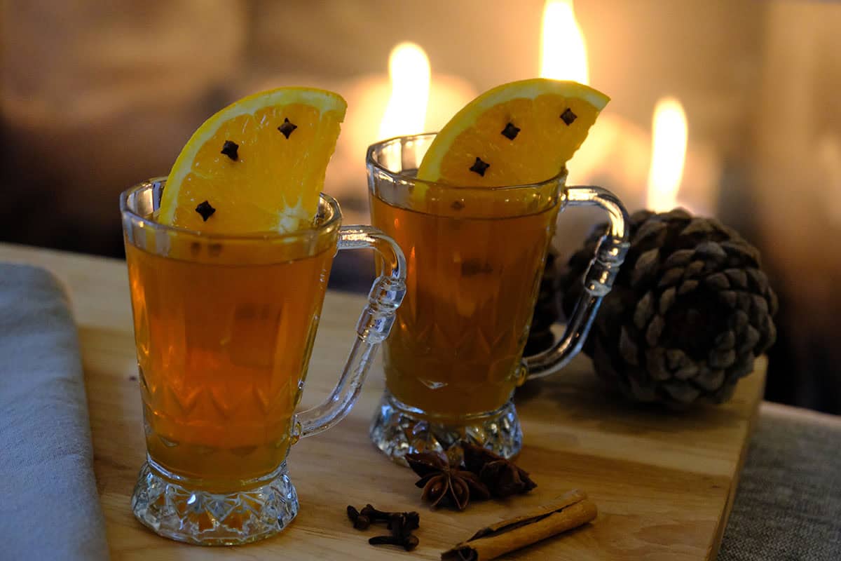 Chai Tea Hot Toddy Red Pot Blue Pan