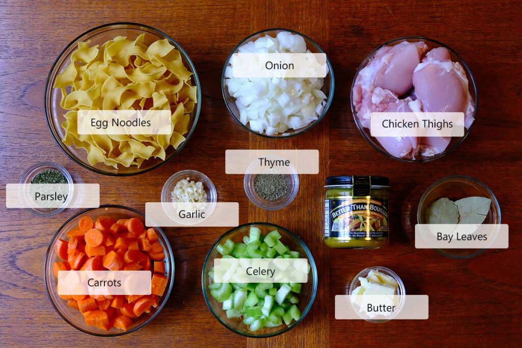 Ingredients for homemade Chicken Noodle Soup