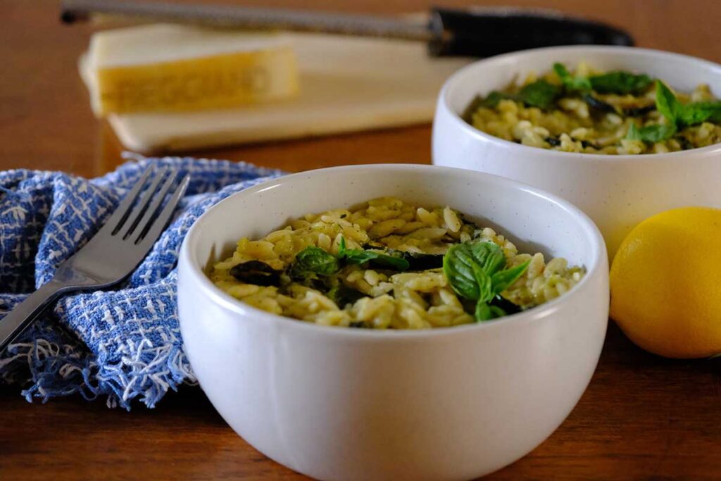 Bowls of Zucchini Orzo Pasta