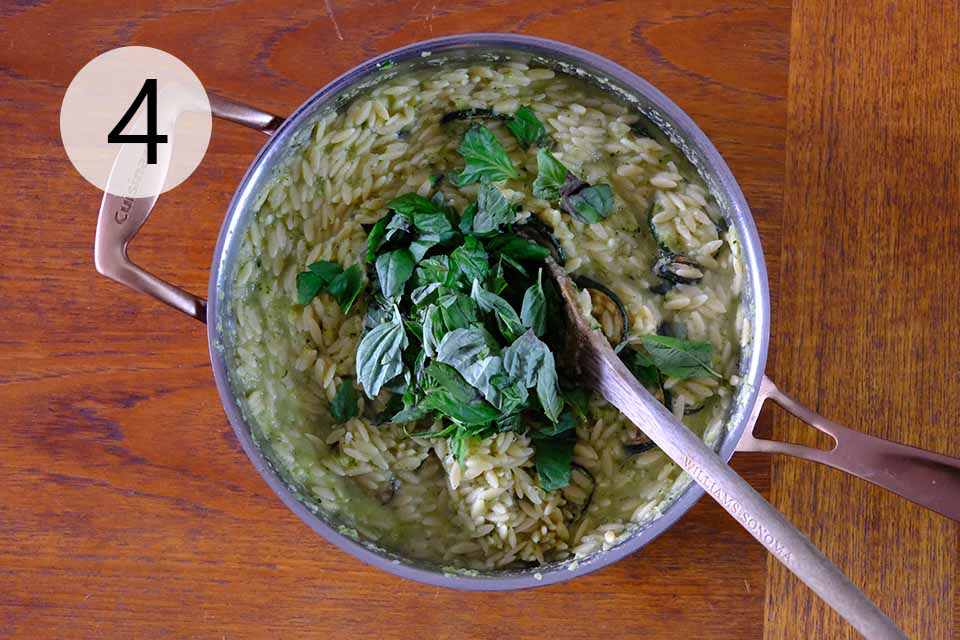 Step 4 - Add Orzo and Basil