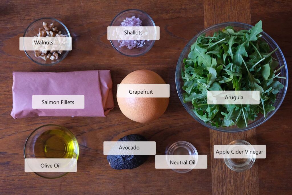 Ingredients needed to make Arugula Salmon Salad