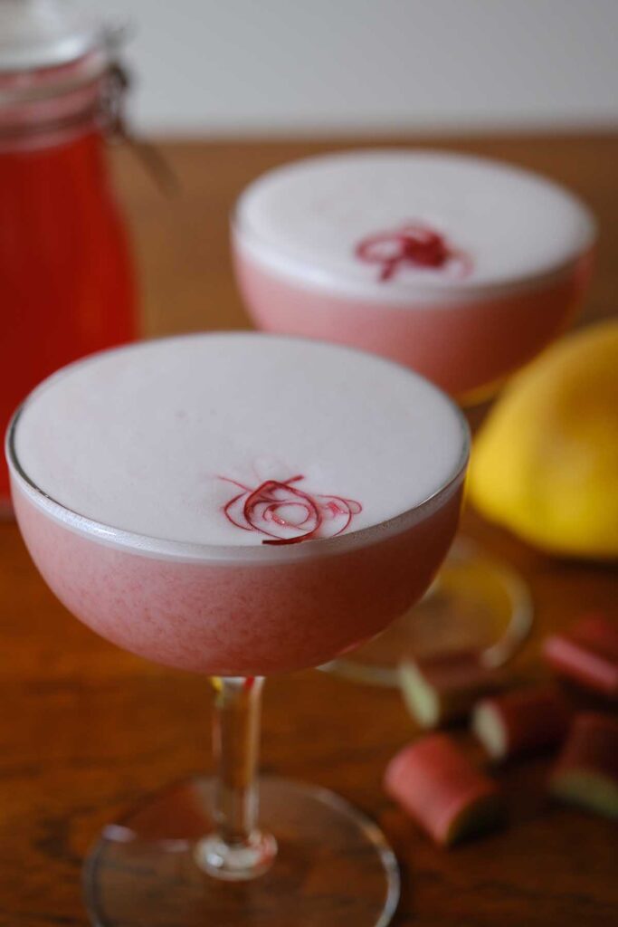 Glasses of Rhubarb Gin Cocktail with Garnish