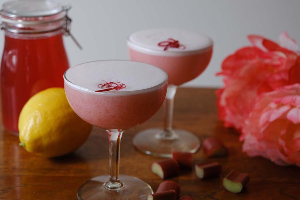 Rhubarb Gin Cocktail with flowers