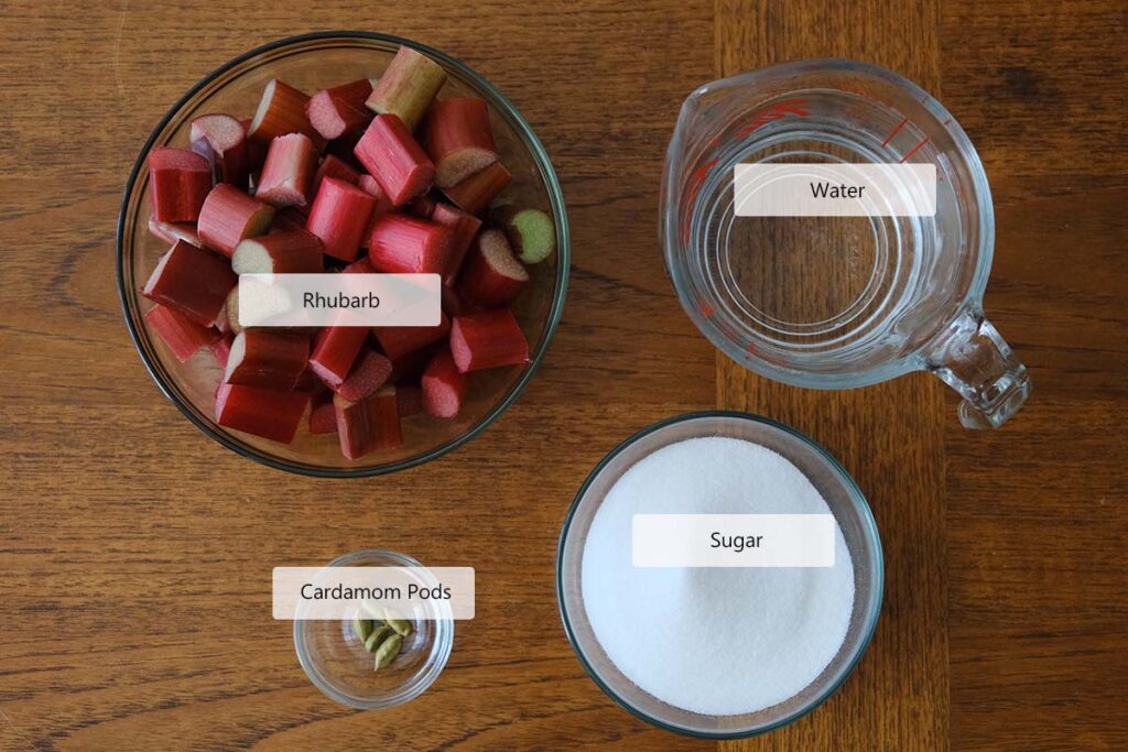 Ingredients to make rhubarb syrup