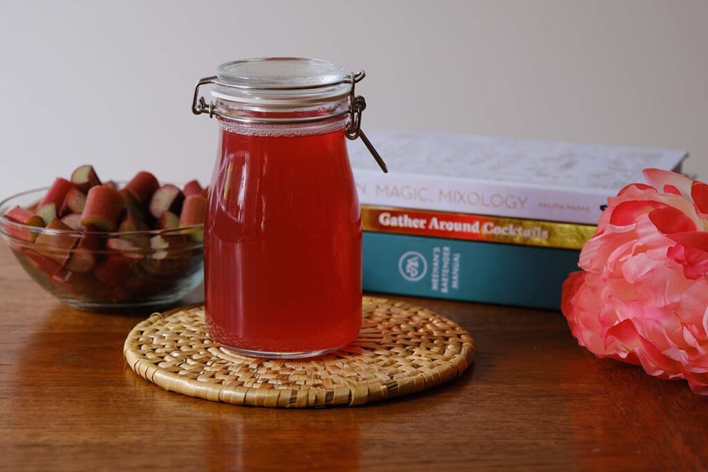 Bottle of Rhubarb Cocktail Syrup