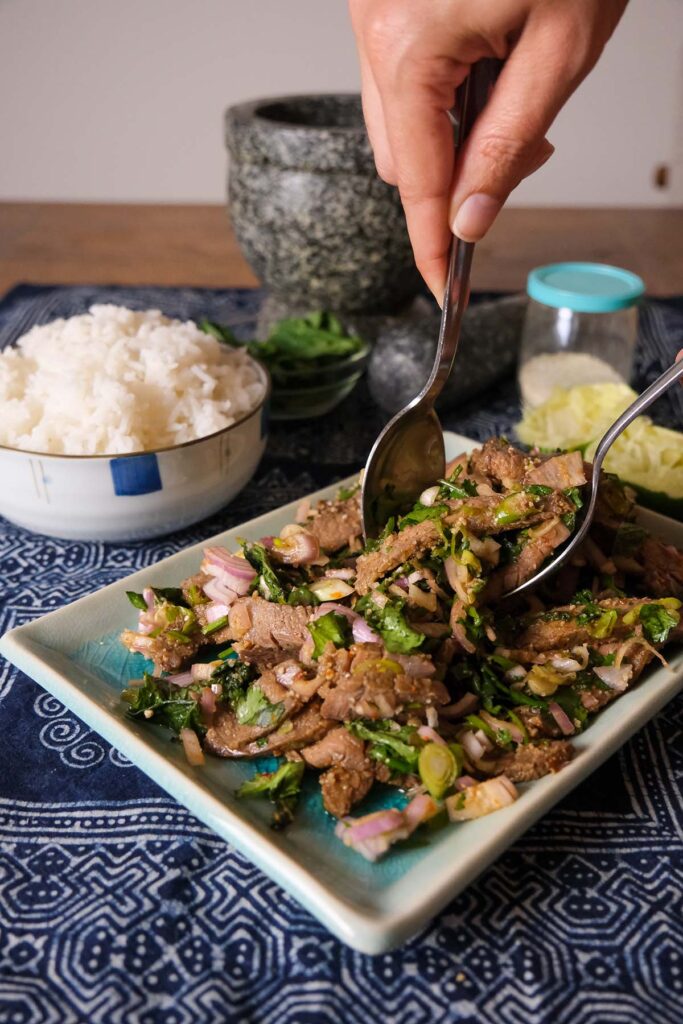 Serving Thai Beef Salad