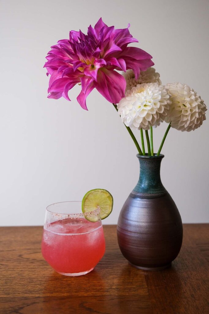 Rhubarb Margarita and Dahlias