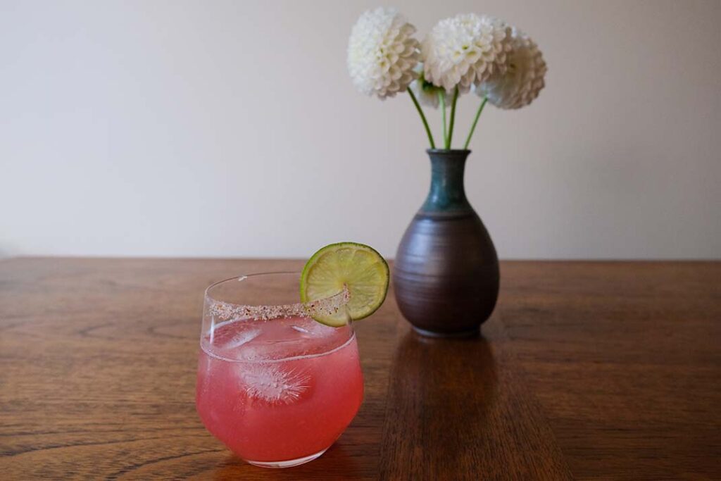 Rhubarb Margarita Recipe and flower vase