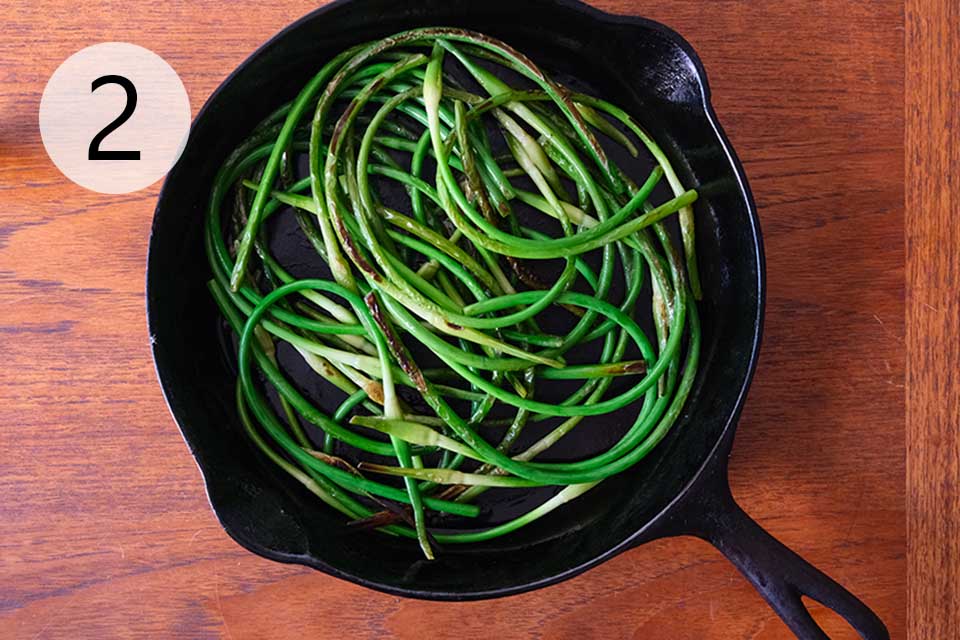 How to saute garlic scapes - step 2