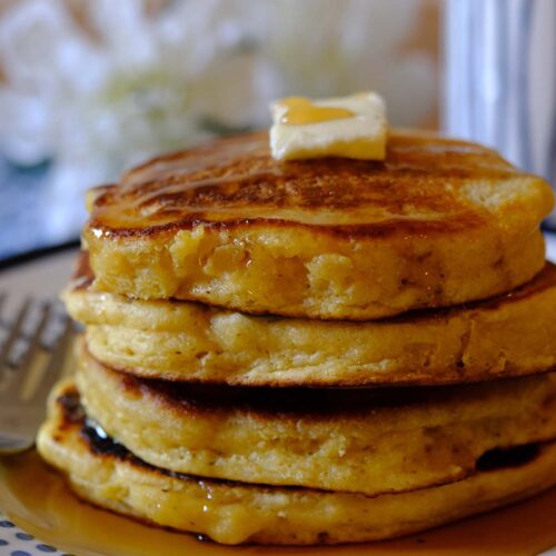 Stack of Fluffy Cornmeal Pancakes
