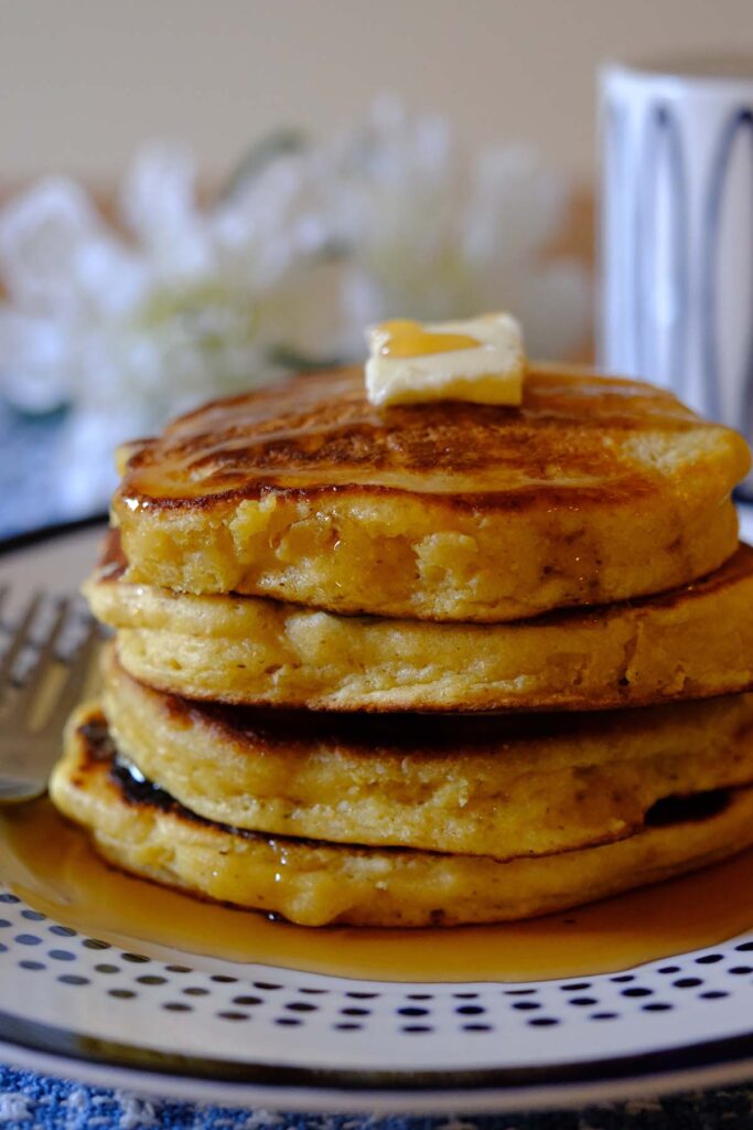 Stack of Fluffy Cornmeal Pancakes