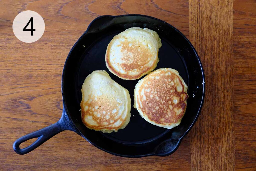 Pancakes cooking in a pan