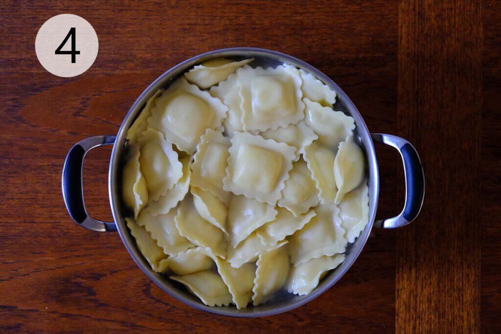 Freshly cooked cheese ravioli