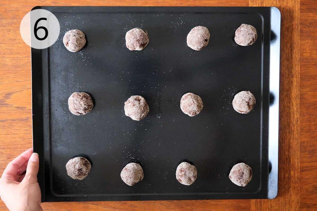 Tray of Mexican Chocolate Cookies on a baking sheet ready to be baked.