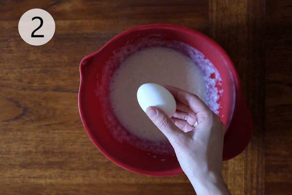 preparing the wet ingredients for the skillet cornbread