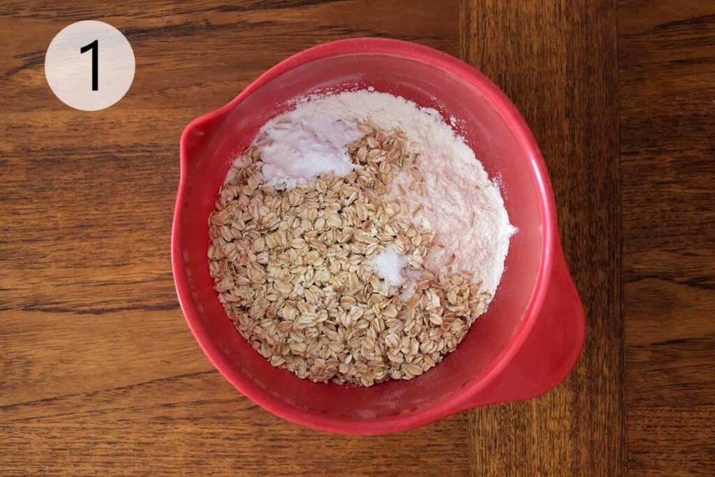 Dry ingredients for making Cadbury Mini Egg Cookies