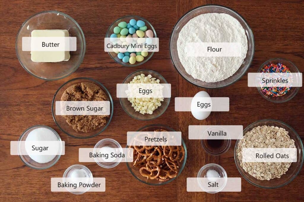ingredients to make cadbury mini egg cookies